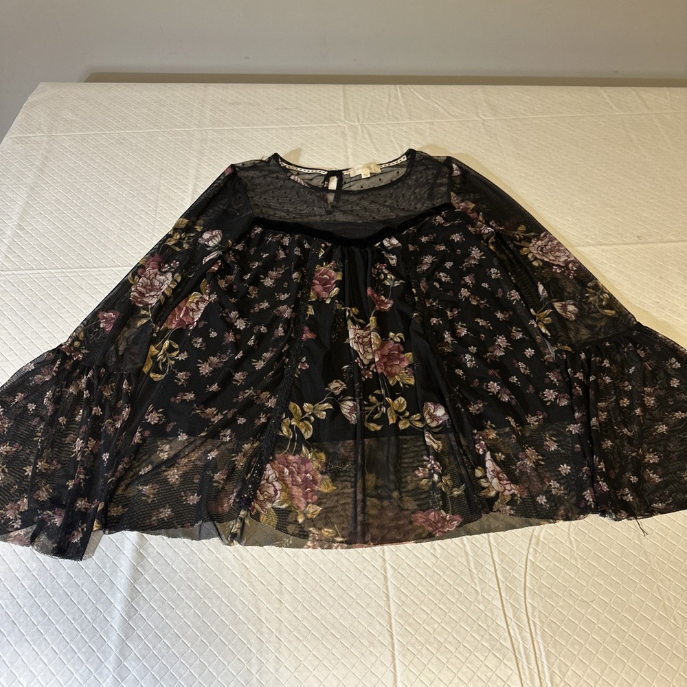 Altar'D State Womens Black Floral Sheer Top Small Boho Witchy romanticgoth